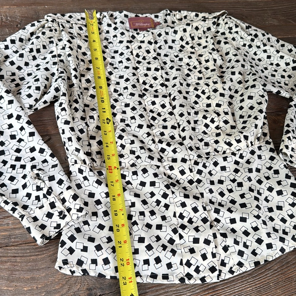 Vintage Worthington peplum button-down top ivory/black geometric EUC SMALL - Picture 11 of 12